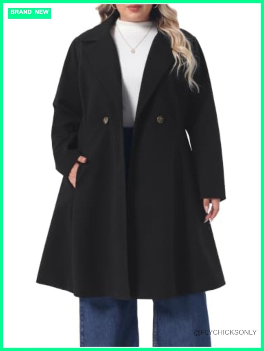 Plus Size Double Breasted Notch Lapel Long Winter Pea Coat
